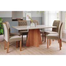 Sala de Jantar Completa Maitê Tampo Madeirado c/ Vidro 160x80cm e 6 Cadeiras Juliana Cinamomo/Off White - Carvalho/Suede Joli Capuccino - Cimol Sala de Jantar Completa Maitê Tampo Madeirado c/ Vidro 160x80cm e 6 Cadeiras Juliana Cinamomo/Off White - Carvalho/Suede Joli Capuccino - Cimol