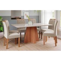 Sala de Jantar Completa Maitê Tampo Madeirado c/ Vidro 160x80cm e 6 Cadeiras Juliana Cinamomo/Off White - Carvalho/Suede Nude Bege - Cimol