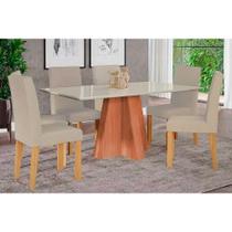 Sala de Jantar Completa Maitê Tampo Madeirado c/ Vidro 160x80cm e 6 Cadeiras Maia Cinamomo/Off White - Nature/Suede Gengibre Bege - Cimol