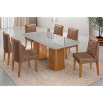 Sala de Jantar Completa Maldivas c/ Tampo Madeirado c/ Vidro Canto Curvo 180x90cm e 6 Cadeiras Maldivas Naturale/Off White - Corano Capuccino - Rufato Sala de Jantar Completa Maldivas c/ Tampo Madeirado c/ Vidro Canto Curvo 180x90cm e 6 Cadeiras Maldivas Naturale/Off White - Corano Capuccino - Rufato