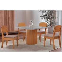 Sala de Jantar Completa Maldivas c/ Tampo Madeirado c/ Vidro Canto Curvo 90x90cm e 4 Cadeiras Havana Naturale/Off White - Linho Capuccino - Rufato Sala de Jantar Completa Maldivas c/ Tampo Madeirado c/ Vidro Canto Curvo 90x90cm e 4 Cadeiras Havana Naturale/Off White - Linho Capuccino - Rufato