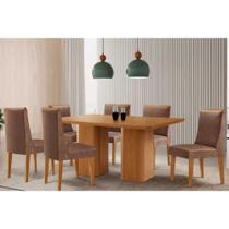 Sala de Jantar Completa Maldivas c/ Tampo Madeirado Canto Curvo 180x90cm e 6 Cadeiras Dakota Naturale - Corano Capuccino - Rufato