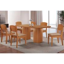Sala de Jantar Completa Maldivas c/ Tampo Madeirado Canto Curvo 180x90cm e 6 Cadeiras Havana Naturale - Linho Bege - Rufato