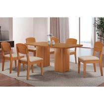 Sala de Jantar Completa Maldivas c/ Tampo Madeirado Canto Curvo 180x90cm e 6 Cadeiras Havana Naturale - Suede Creme - Rufato Sala de Jantar Completa Maldivas c/ Tampo Madeirado Canto Curvo 180x90cm e 6 Cadeiras Havana Naturale - Suede Creme - Rufato