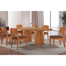 Sala de Jantar Completa Maldivas c/ Tampo Madeirado Canto Curvo 180x90cm e 6 Cadeiras Havana Naturale - Suede Marrom - Rufato