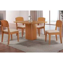 Sala de Jantar Completa Maldivas c/ Tampo Madeirado Canto Curvo 90x90cm e 4 Cadeiras Havana Naturale - Suede Creme - Rufato Sala de Jantar Completa Maldivas c/ Tampo Madeirado Canto Curvo 90x90cm e 4 Cadeiras Havana Naturale - Suede Creme - Rufato