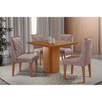 Sala de Jantar Completa Maldivas c/ Tampo Madeirado Canto Curvo 90x90cm e 4 Cadeiras Pietá Naturale - Linho Capuccino - Rufato Sala de Jantar Completa Maldivas c/ Tampo Madeirado Canto Curvo 90x90cm e 4 Cadeiras Pietá Naturale - Linho Capuccino - Rufato