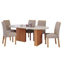 Sala de Jantar Completa Mesa Ester 2,10 OVAL com 6 Cadeiras Fernanda Wood Cinamomo/Off/Mad/Linho Bege