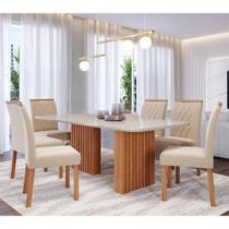Sala de Jantar Completa Mesa Ester 2,10 Retangular com 6 Cadeiras Juliana Wood Cinamomo/Off White/Madeira/Nude