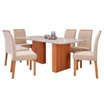 Sala de Jantar Completa Mesa Ester 2,10 Retangular com 6 Cadeiras Juliana Wood Cinamomo/Off White/Madeira/Nude Sala de Jantar Completa Mesa Ester 2,10 Retangular com 6 Cadeiras Juliana Wood Cinamomo/Off White/Madeira/Nude