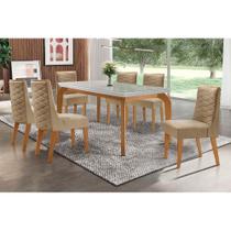 Sala de Jantar Completa Mesa Londrina Tampo Madeirado c/ Vidro 180cm + 6 Cadeiras Dafne Imbuia/Linho Turim - Rufato Sala de Jantar Completa Mesa Londrina Tampo Madeirado c/ Vidro 180cm + 6 Cadeiras Dafne Imbuia/Linho Turim - Rufato