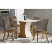 Sala de Jantar Completa Mesa Luiza Tampo Madeirado c/ Vidro Reto 120x80cm e 4 Cadeiras Isa Nature/Veludo Light Bege Vanilla - Henn Sala de Jantar Completa Mesa Luiza Tampo Madeirado c/ Vidro Reto 120x80cm e 4 Cadeiras Isa Nature/Veludo Light Bege Vanilla - Henn