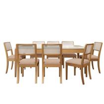 Sala de Jantar Completa Mira Tampo Madeirado c/ Vidro 200x100cm e 8 Cadeiras Lola Carvalho/Off White/Vidro Off White - Linho Beg - Kappesberg Sala de Jantar Completa Mira Tampo Madeirado c/ Vidro 200x100cm e 8 Cadeiras Lola Carvalho/Off White/Vidro Off White - Linho Beg - Kappesberg