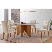 Sala de Jantar Completa Nevada c/ Tampo Madeirado c/ Vidro Canto Curvo 120x80cm e 4 Cadeiras Pietá Naturale/Off White - Suede Creme - Rufato Sala de Jantar Completa Nevada c/ Tampo Madeirado c/ Vidro Canto Curvo 120x80cm e 4 Cadeiras Pietá Naturale/Off White - Suede Creme - Rufato