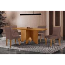 Sala de Jantar Completa Nevada c/ Tampo Madeirado Canto Curvo 120x80cm e 4 Cadeiras Dakota Naturale - Suede Marrom - Rufato Sala de Jantar Completa Nevada c/ Tampo Madeirado Canto Curvo 120x80cm e 4 Cadeiras Dakota Naturale - Suede Marrom - Rufato