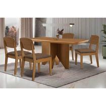 Sala de Jantar Completa Nevada c/ Tampo Madeirado Canto Curvo 120x80cm e 4 Cadeiras Havana Naturale - Suede Marrom - Rufato Sala de Jantar Completa Nevada c/ Tampo Madeirado Canto Curvo 120x80cm e 4 Cadeiras Havana Naturale - Suede Marrom - Rufato