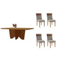 Sala de Jantar Completa Nevada c/ Tampo Madeirado Canto Curvo 120x80cm e 4 Cadeiras Jaspe Naturale - Suede Capuccino - Rufato Sala de Jantar Completa Nevada c/ Tampo Madeirado Canto Curvo 120x80cm e 4 Cadeiras Jaspe Naturale - Suede Capuccino - Rufato