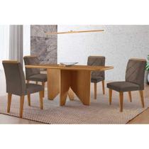 Sala de Jantar Completa Nevada c/ Tampo Madeirado Canto Curvo 120x80cm e 4 Cadeiras Pietá Naturale - Corano Capuccino - Rufato