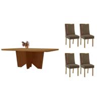 Sala de Jantar Completa Nevada c/ Tampo Madeirado Canto Curvo 120x80cm e 4 Cadeiras Tilia Naturale - Suede Capuccino - Rufato