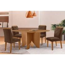 Sala de Jantar Completa Nevada c/ Tampo Madeirado Canto Curvo 90x90cm e 4 Cadeiras Pietá Madeira Maciça Naturale - Capuccino/Suede Marrom - Rufato Sala de Jantar Completa Nevada c/ Tampo Madeirado Canto Curvo 90x90cm e 4 Cadeiras Pietá Madeira Maciça Naturale - Capuccino/Suede Marrom - Rufato