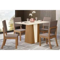 Sala de Jantar Completa Orus c/ Tampo Madeirado 120x80cm e 4 Cadeiras Milla Nature/Off White - Suede Marrom - Henn