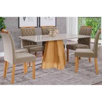 Sala de Jantar Completa Patrícia c/ Tampo Madeirado 160cm + 6 Cadeiras Juliana Madeira/Suede Joli - Cimol