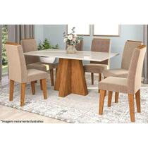 Sala de Jantar Completa Patricia c/ Tampo Madeirado c/ Vidro Canto Reto 160x80cm e 6 Cadeiras Taís Savana/Nature-Suede Pluma/Joli Capuccino - Cimol