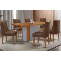 Sala de Jantar Completa Pietá c/ Tampo Madeirado Canto Curvo 180x90cm e 6 Cadeiras Pietá Naturale/Off White - Suede Marrom - Rufato Sala de Jantar Completa Pietá c/ Tampo Madeirado Canto Curvo 180x90cm e 6 Cadeiras Pietá Naturale/Off White - Suede Marrom - Rufato
