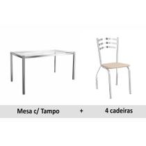 Sala de Jantar Completa Reno c/ Tampo Vidro 150cm + 4 Cadeiras Portugal Cromado/Courano Nude - Kappesberg
