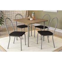 Sala de Jantar Completa Sena c/ Tampo Mairado 90x90cm e 4 Cairas Noruega Cromada - Assento Preto 110 - Kappesberg