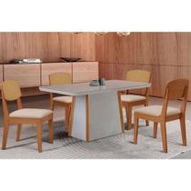 Sala de Jantar Completa Tilia c/ Tampo Madeirado c/ Vidro Canto Curvo 120x80cm e 4 Cadeiras Havana Premium Naturale/Off White - Suede Creme - Rufato