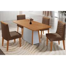 Sala de Jantar Completa Tilia c/ Tampo Madeirado Canto Curvo 120x80cm e 4 Cadeiras Maldivas Naturale/Off White - Suede Marrom - Rufato Sala de Jantar Completa Tilia c/ Tampo Madeirado Canto Curvo 120x80cm e 4 Cadeiras Maldivas Naturale/Off White - Suede Marrom - Rufato