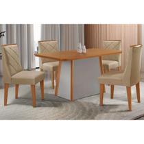 Sala de Jantar Completa Tilia c/ Tampo Madeirado Canto Curvo 120x80cm e 4 Cadeiras Pietá Naturale/Off White - Linho Bege - Rufato Sala de Jantar Completa Tilia c/ Tampo Madeirado Canto Curvo 120x80cm e 4 Cadeiras Pietá Naturale/Off White - Linho Bege - Rufato