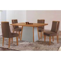 Sala de Jantar Completa Tilia c/ Tampo Madeirado Canto Curvo 120x80cm e 4 Cadeiras Tilia Naturale/Off White - Suede Marrom - Rufato Sala de Jantar Completa Tilia c/ Tampo Madeirado Canto Curvo 120x80cm e 4 Cadeiras Tilia Naturale/Off White - Suede Marrom - Rufato