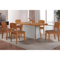 Sala de Jantar Completa Tilia c/ Tampo Madeirado Canto Curvo 180x90cm e 6 Cadeiras Havana Naturale/Off White - Corano Capuccino - Rufato