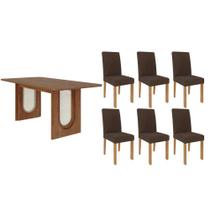 Sala de Jantar Completa Valentina Tampo Madeirado 180x90cm e 6 Cadeiras Maia Cinamomo - Nature/Suede Mascavo Chocolate - Cimol