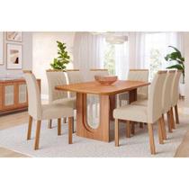 Sala de Jantar Completa Valentina Tampo Madeirado 210x100cm e 8 Cadeiras Juliana Cinamomo - Carvalho/Suede Nude Bege - Cimol