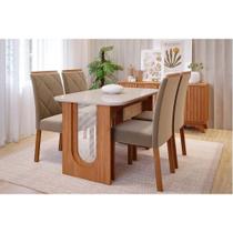 Sala de Jantar Completa Valentina Tampo Madeirado c/ Vidro 130x80cm e 4 Cadeiras Fernanda Cinamomo/Off White - Madeirado/Suede Joli Capu - Cimol Sala de Jantar Completa Valentina Tampo Madeirado c/ Vidro 130x80cm e 4 Cadeiras Fernanda Cinamomo/Off White - Madeirado/Suede Joli Capu - Cimol