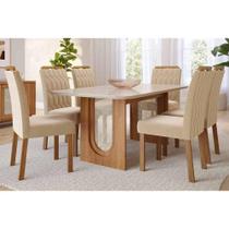 Sala de Jantar Completa Valentina Tampo Madeirado c/ Vidro 180x90cm e 6 Cadeiras Paola Cinamomo/Off White - Carvalho/Suede Nude Bege - Cimol Sala de Jantar Completa Valentina Tampo Madeirado c/ Vidro 180x90cm e 6 Cadeiras Paola Cinamomo/Off White - Carvalho/Suede Nude Bege - Cimol
