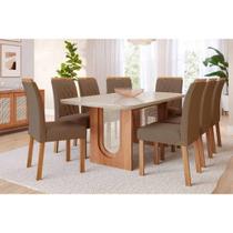 Sala de Jantar Completa Valentina Tampo Madeirado c/ Vidro 210x100cm e 8 Cadeiras Juliana Cinamomo/Off White - Carvalho/Suede Joli Capuccino - Cimol Sala de Jantar Completa Valentina Tampo Madeirado c/ Vidro 210x100cm e 8 Cadeiras Juliana Cinamomo/Off White - Carvalho/Suede Joli Capuccino - Cimol