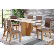 Sala de Jantar Completa Vértice Tampo Madeirado c/ Vidro 160x80cm e 6 Cadeiras Milla Nature/Marrom Amêndoa - Henn Sala de Jantar Completa Vértice Tampo Madeirado c/ Vidro 160x80cm e 6 Cadeiras Milla Nature/Marrom Amêndoa - Henn