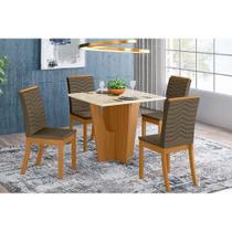 Sala de Jantar Completa Vértice Tampo Madeirado c/ Vidro 90x90cm e 4 Cadeiras Isa Nature/Veludo Light Bege Vanilla - Henn