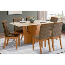 Sala de Jantar Completa Vértice Tampo Reto Madeirado c/Vidro 160x80cm e 6 Cadeiras Isa Nature/Veludo Light Bege Vanilla - Henn Sala de Jantar Completa Vértice Tampo Reto Madeirado c/Vidro 160x80cm e 6 Cadeiras Isa Nature/Veludo Light Bege Vanilla - Henn
