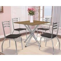 Sala de Jantar Completa Volga c/ Tampo de Madeira 90cm + 4 Cadeiras Portugal Cromada/Preto 110 - Kappesberg Sala de Jantar Completa Volga c/ Tampo de Madeira 90cm + 4 Cadeiras Portugal Cromada/Preto 110 - Kappesberg