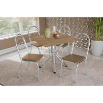Sala de Jantar Completa Volga c/ Tampo de Madeira 90cm e 4 Cadeiras Holanda Cromado/Nogueira - Capuccino - Kappesberg