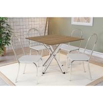 Sala de Jantar Completa Volga c/ Tampo de Madeira 90cm e 4 Cadeiras Noruega Cromado/Nogueira - Branco - Kappesberg Sala de Jantar Completa Volga c/ Tampo de Madeira 90cm e 4 Cadeiras Noruega Cromado/Nogueira - Branco - Kappesberg