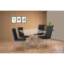 Sala de Jantar Completa Volga c/ Tampo de Vidro 90cm e 4 Cadeiras Amsterdã Niquel - Courano Preto - Kappesberg Sala de Jantar Completa Volga c/ Tampo de Vidro 90cm e 4 Cadeiras Amsterdã Niquel - Courano Preto - Kappesberg