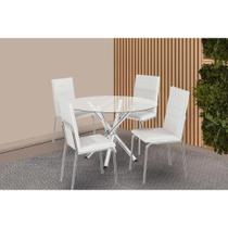 Sala de Jantar Completa Volga c/ Tampo de Vidro 95cm e 4 Cadeiras Amsterdã Cromada - Courano Branco - Kappesberg