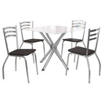 Sala de Jantar Completa Volga c/ Tampo Vidro 90cm + 4 Cadeiras Portugal Cromado/Courano Preto - Kappesberg