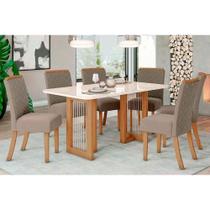 Sala de Jantar Completa Yara c/ Tampo Madeirado c/ Vidro Reto 160x90cm e 6 Cadeiras Malu Nature/Suede Light Marrom Amendoa - Henn